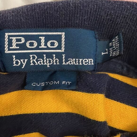 Ralph Lauren Vintage Polo Shirt Mens Sive Large Striped Yellow Blue Custom Fit - Picture 2 of 10